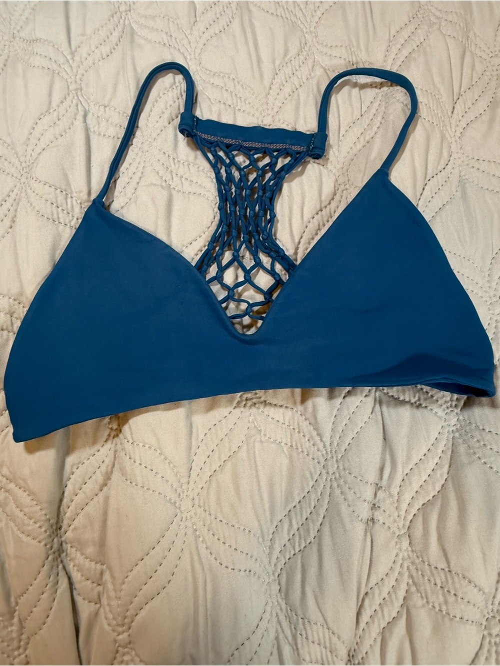 MIKOH Blue Fishnet Racerback Bikini Top Size Medium
